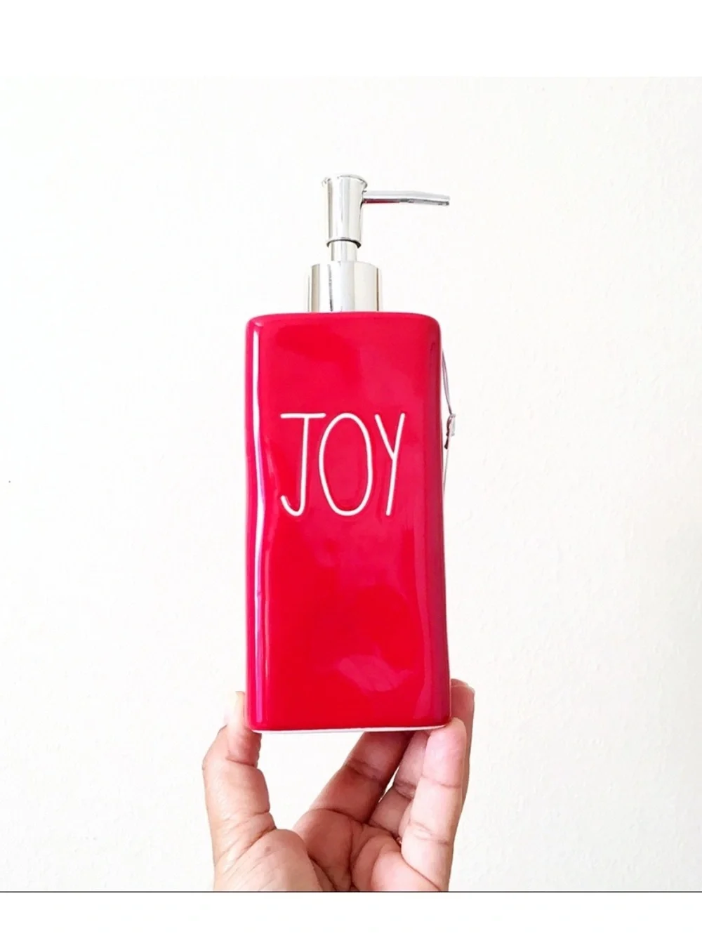 Rae Dunn JOY Red Ceramic Christmas Soap Dispenser - Hand Soap Pump